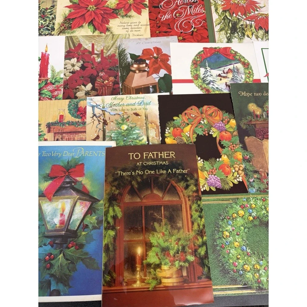 Vintage Christmas Cards Fronts ONLY Greenery Trees Wreaths Scrapbook Crafts 50+
